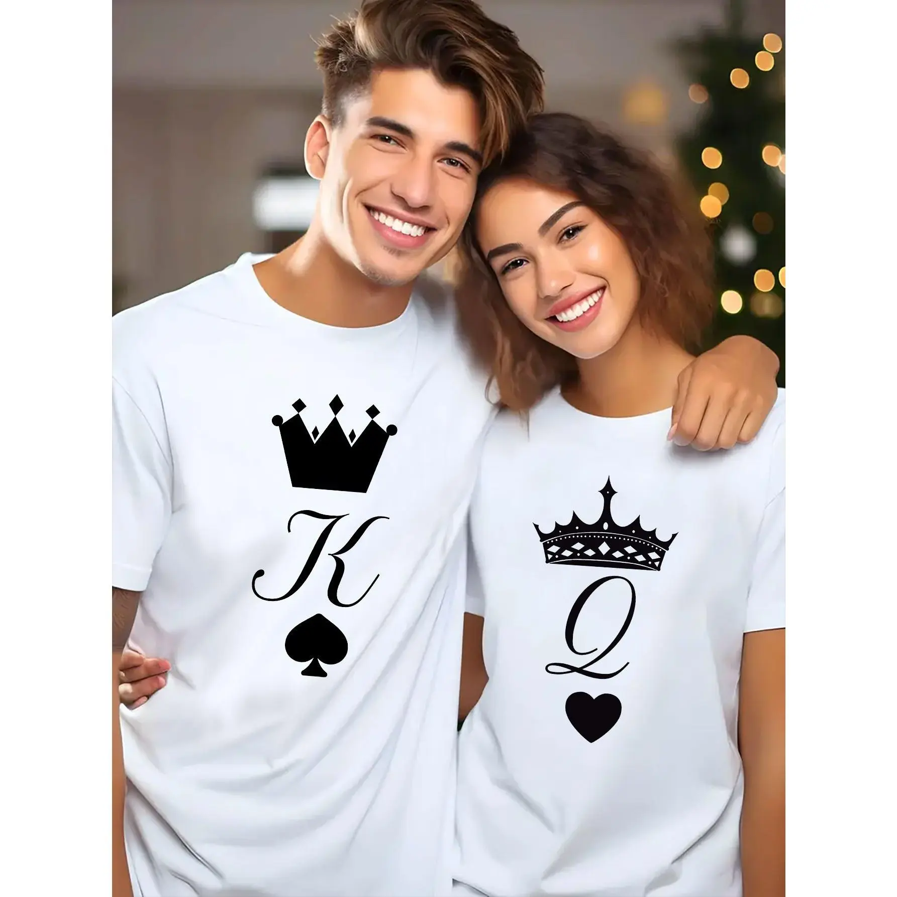 220G Chic Printed Round-Collar Shortsleeve T-Shirt - Unisex Sports Clothes, Solid LOVE Letter Design, Undershirt Option, Moderate Thickness, Ideal for Couples, Valentine's Day Parties, Gift-Worthy