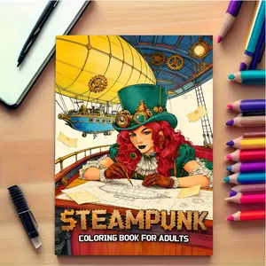 Steam Punk Inventor Coloring Book, 24 Sheets, Thick Paper, Adult Relaxation, Holiday Decor, Creative Fun, Art Illustrations, Smooth Paper
