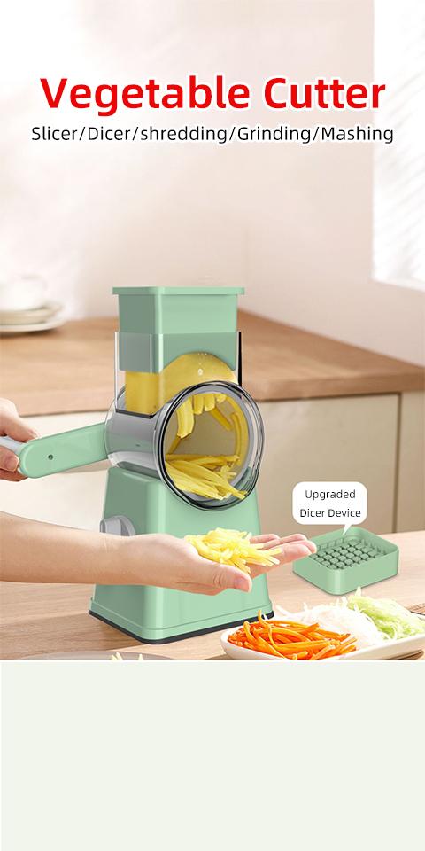 Tekinor Rotary Grater with Handle, 6 Well-Designed Blades, Strong Suction Cup Base, Vegetable Grater & Mandoline Slicer - Kitchen Utensils