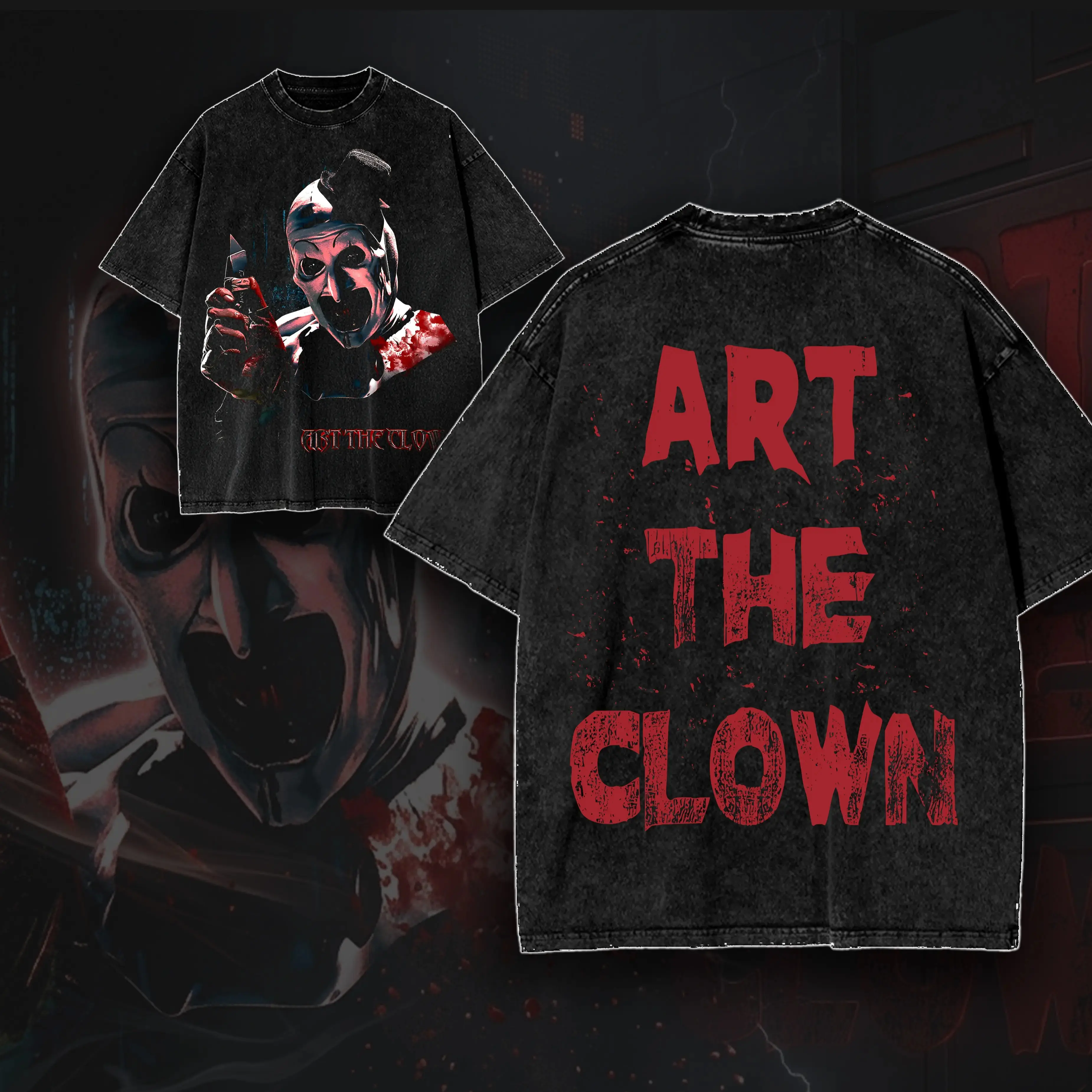 Horror Art The Clown - Terrifier Premium Acid Cotton T-Shirt, Art the Clown Costume, Halloween Costume, Terrifier Outfit, Halloween Horror