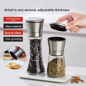 Salt & Pepper Mill Set, 2 Counts/set Adjustable Coarseness Stainless Steel Glass Seasoning Mill Bottle, Kitchen Seasoning Utensils for Home Restaurant