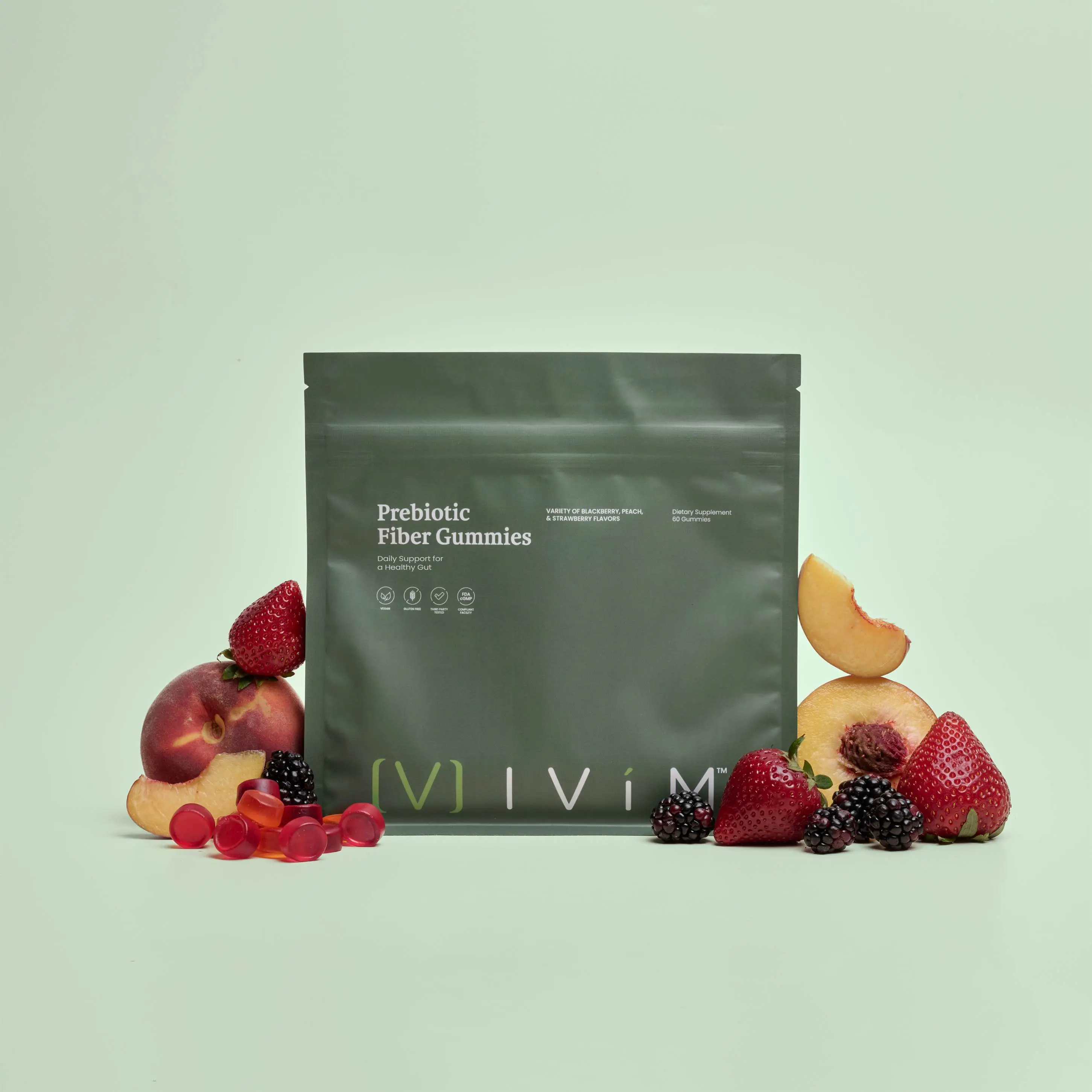 Ivim Health Natural Prebiotic Fiber Dietary Gummies for Adults - Daily Gut Health, Digestion Support & Bloating Relief Supplement, Blackberry Strawberry & Peach Variety Pack