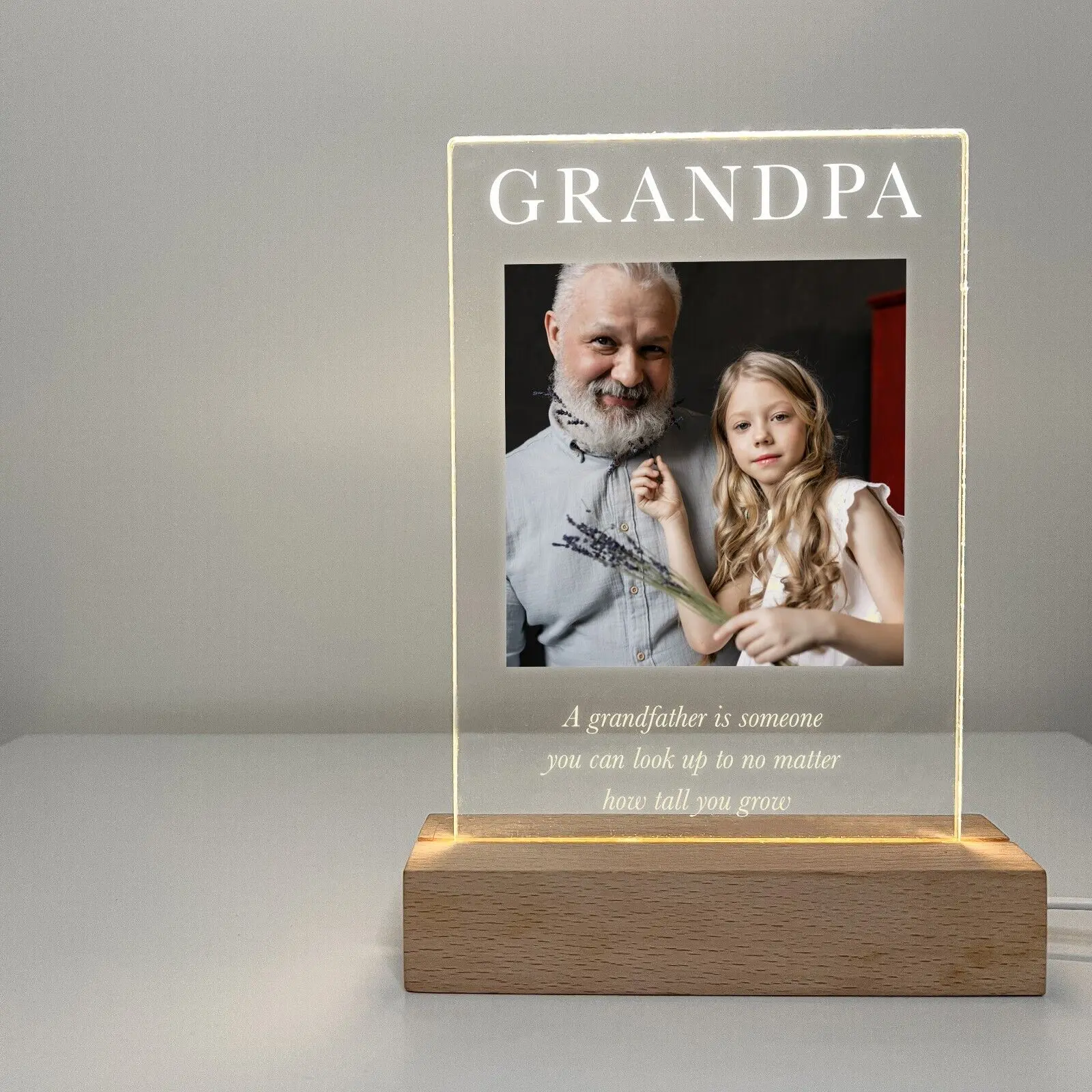 Personalized Photo Display Stand – Custom Wood Base Photo Gift for Grandpa, Gramps, Grandad, Father’s Day, Memorial Keepsake, Desk or Table Décor, Unique Photo Frame