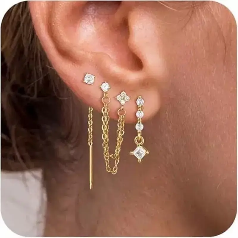 Tassel Chain Earrings, Personalized, Fashionable, With Niche Design Sense, DDES0775 Women'S Casual Versatile Stud Earrings & Accessories, 14K Gold-Plated