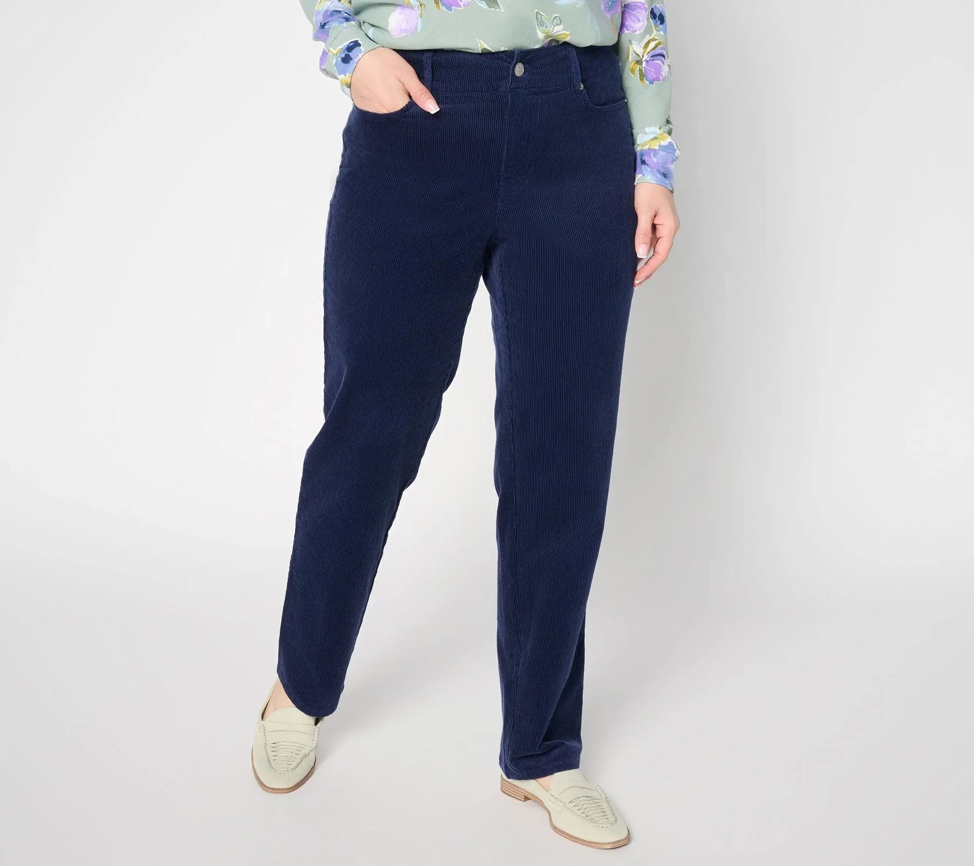 Denim & Co. Petite Stretch Cord Straight Leg Pants