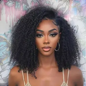 Charmanty Hair 250%  Half Wig Afro Kinky Curly Invisible Hairline PUT ON&GO HALF WIG Glueless Human Hair Wigs No Lace Seamless Flip Over Wig Updo Down Style Hairpiece No-fuss Hairstyles