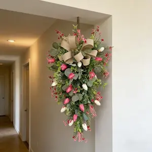 Tulip Hanging Door Decoration, Vintage Rustic Style, Outdoor Garden Wall Decor, Creative Artificial Flower Art, Romantic Home Decor