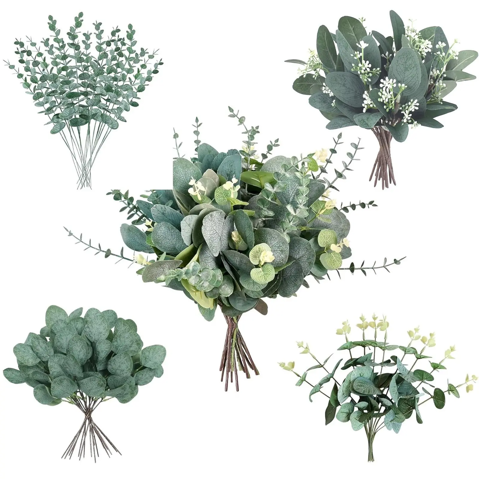 40 Pieces Artificial Eucalyptus Stems, Mixed Leaves Decorations, Flower Design Decorations, Plastic Simulation Leaves, Wedding Floral Arrangement, Anniversary Thanksgiving, Artificial Faux Plants, Fake Plant Decoration