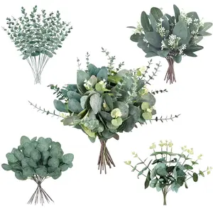 40 Pieces Artificial Eucalyptus Stems, Mixed Leaves Decorations, Plastic Simulation Leaves, Wedding Vase Bouquet Floral Arrangement, Decorative Bouquet, Anniversary Thanksgiving, Artificial Flower Arrangements