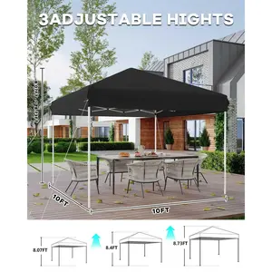 OP-10X10 Outdoor Sun Shade Pop Up Canopy Tent with 3 Adjustable Height ,with 4 Sandbags & Carrying Bag for Camping, Parties