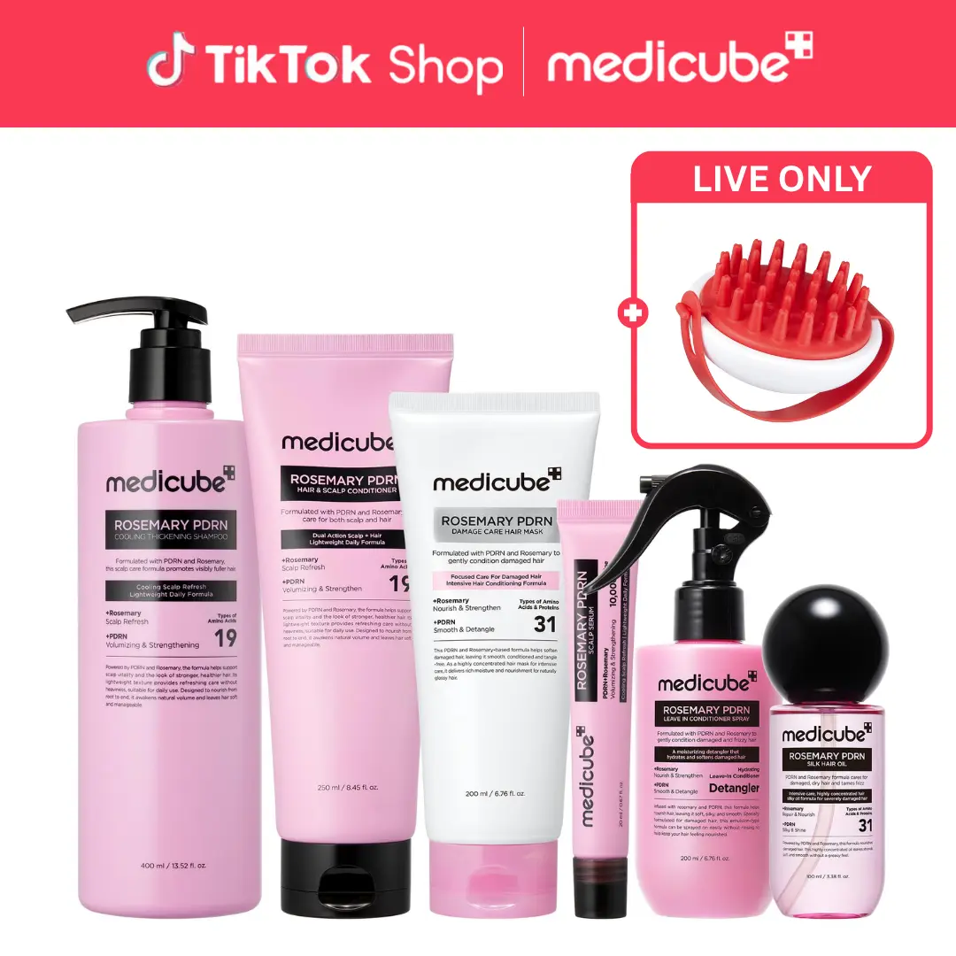 [LIVE Exclusive] [medicube] Rosemary PDRN Scalp-to-Hair Strengthening Full Care Bundle | 6-Step Full Routine Set | Hair Thinning Care for Dry & Oily, Damaged, Frizzy Hair, Oily Flaky-looking Scalp | Korea Hair Care