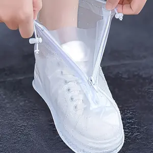 1 Pair Transparent Blue Zipper PVC Waterproof Shoe Cover - Anti-Slip Thickened Wear-Resistant for Men And Women, Essential for Outdoor Travel in Rainy Days, And Wind Shoe Cover, with Zipper Closure Design, Clear Visible Wearing Material Disposable