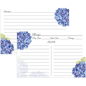 Premium Double-Sided 4x6 60PCS Blank Recipe Cards for Wedding Bridal Shower Housewarming Blue Hydrangea