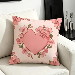 45x45cm 1Pcs Sweet Heart and Bow Printed Throw Pillow, Soft Polyester Fabric, Fade Resistant, All Season Universal, Zipper Closure, Suitable for Sofa, Living Room and Bedroom Decoration, Ideal Gift for Relatives and Friends