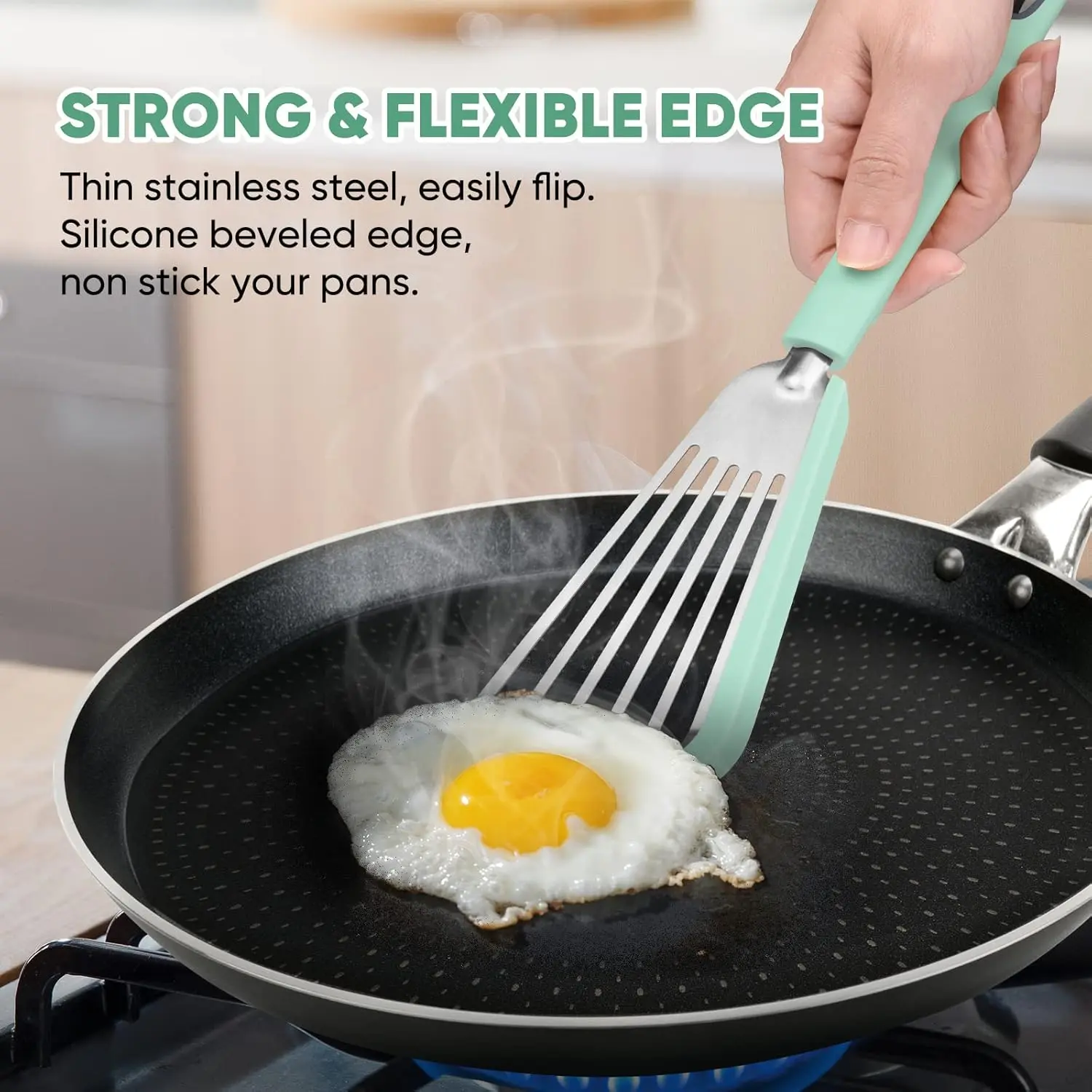 Heat Resistant Silicone Turner for Nonstick Pans, BPA Free Wide Blade for Fish, Eggs, Smash Burgers & Pancakes
