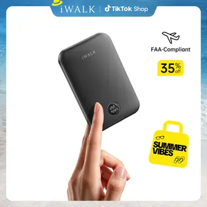 iWALK 5000mAh Magnetic Wireless Power Bank Charger - 0.5in Ultra Slim Compact 18W PD Fast Charging Mobile Accessory, Pink, Smart LED Screen, Travel-Friendly, USB-C Cable, Smartphone Charger,summervibes outdoorfun