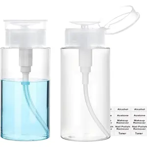 Clear 3.4oz/100ml Push Down Pump Dispenser Empty Bottles 2Pack Push Top Containers for Alcohol Acetone Nail Polish Makeup Remover Toner Liquid