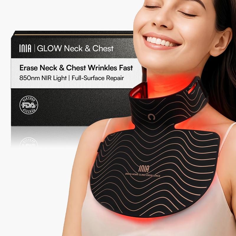 INIA GLOW Neck & Chest Red Light Mask – 850nm NIR | Fade Wrinkles ...