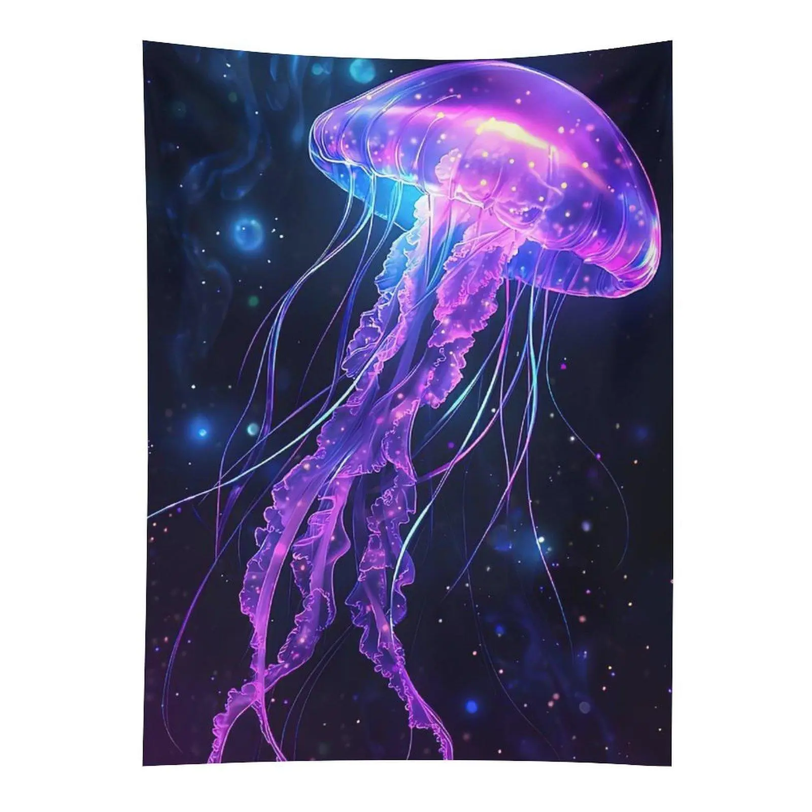 Neon Jellyfish Tapestry Glowing Ocean Sea Life Wall Hanging Decor