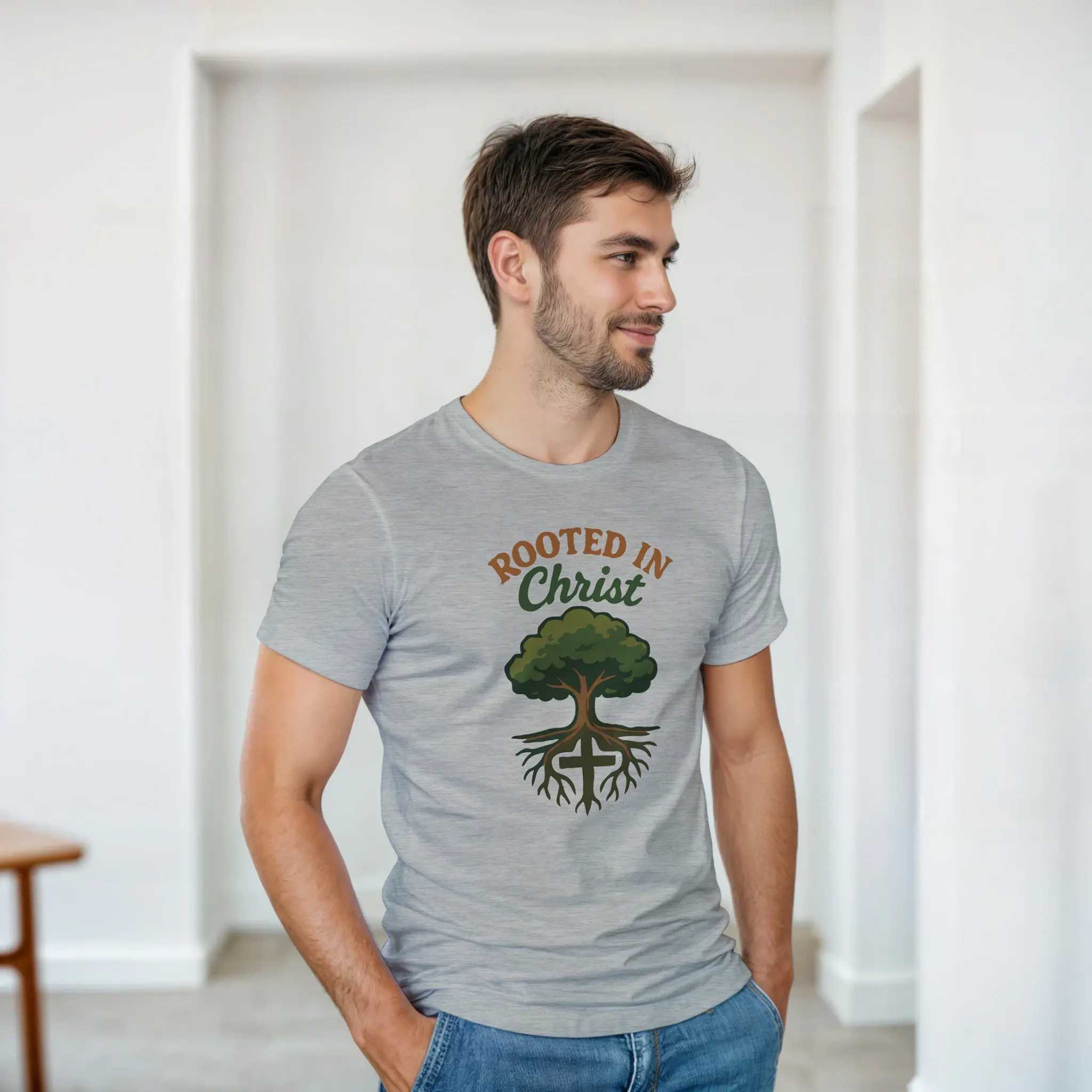 Rooted In Christ Heavyweight Unisex Crewneck T-shirt - Durable Gildan 5000