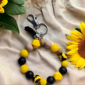 sunflower beaded keychain wristlet Plastic