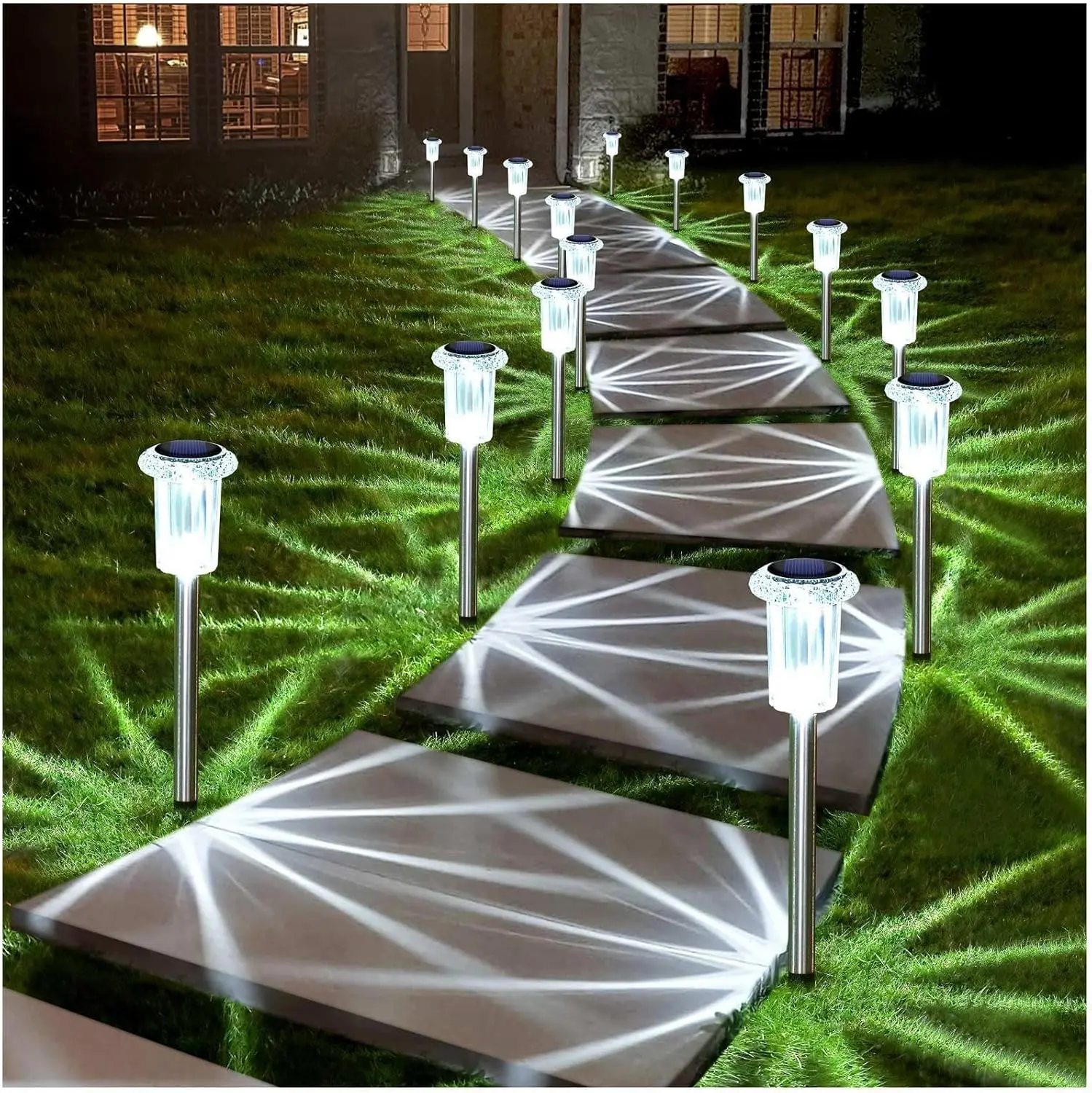 Solar Lights Outdoor 10 Pack Waterproof 6000K Cold White LED Stainless Steel Stake Outside Lights for Yard Pathway Garden Driveway Walkway Landscape Path Lighting