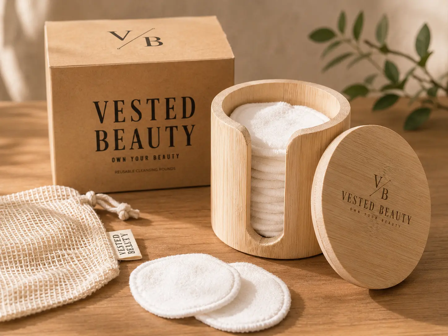Vested Beauty | Reusable Cleansing Rounds | Bamboo Jar | Soft Makeup Remover Pads