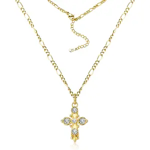 ALEXCRAFT Easter Gifts: 14k Gold Cross Necklace, Zircon Cross Pendant, Faith-Based Necklace, Elegant Accessory for Women, Christian Jewelry Gift for Her, AccessoriesWomen