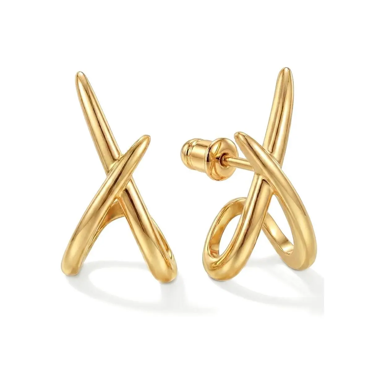 MUMREUES 14K Gold Stud Earrings for Women Trendy Stack Earrings Jewelry