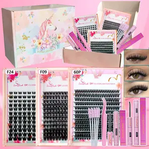 3 Boxes Thick Volume Individual Cluster Lash Kit 3D Wispy Thick Volume, Volumized False Eyelashes with Bond Seal Remover Applicator lash brush, Curly Mixed Length, DIY Lash Extension Kit for Everyday Makeup and Gift for Friend Family &Festival