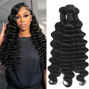 Loose Wave Bundles 100% Human Hair Raw Double Weft Weave Virgin Hair Extensions Natural Color 1B 1 3 4 Loose Deep Wave Bundles for Black Women