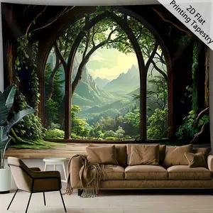 [2D graphic printing] 1 piece - large size Nordic natural wind mountain forest landscape high definition digital printing tapestry - polyester material - home decoration - with hanging clip, 2D plane, Tapestry Room Decor