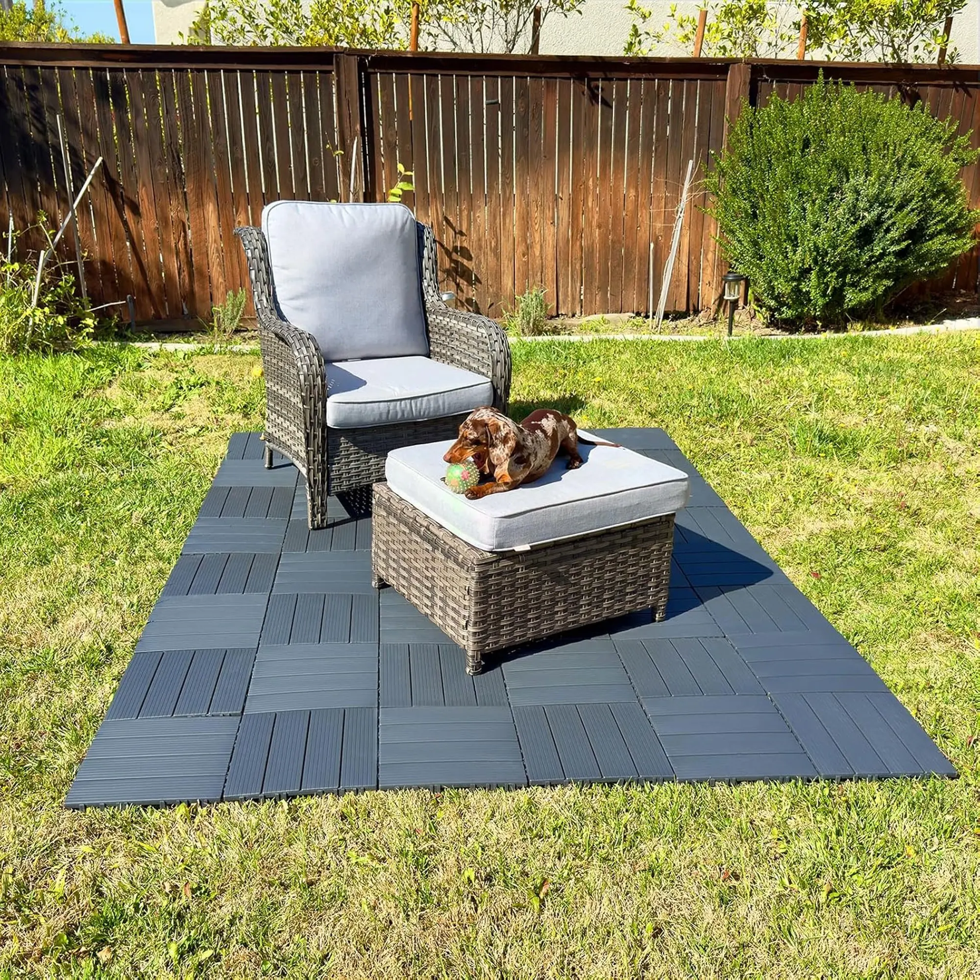 Interlocking Outdoor Floor Tiles, 24 Pack Patio Flooring, 12x12 Inch Durable Non-Slip Fast Dry, All-Weather Waterproof