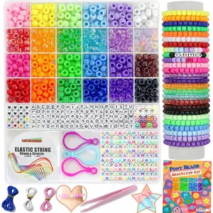 Pony Beads Bulk,Kandi Beads for Necklace Jewelry Making Hair Braiding,Bracelets Making Kits,Hair Bead,Bracelet Plastic Bead for Crafts Braids Girls(24 Color,1000PCS)