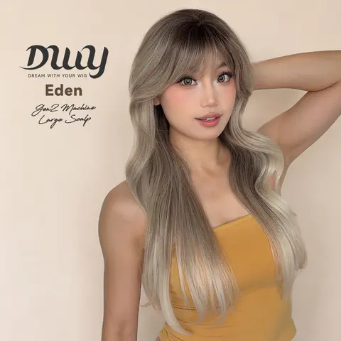 Eden-DWY 24 Inch Long Curly Hair Synthetic Wig for Women, Brown Ombre Blonde, Glueless Machine Made
