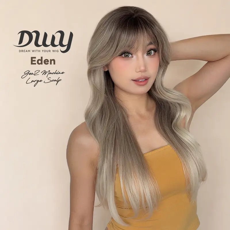 Eden-DWY 24 Inch Long Curly Hair Synthetic Wig for Women, Brown Ombre Blonde, Glueless Machine Made