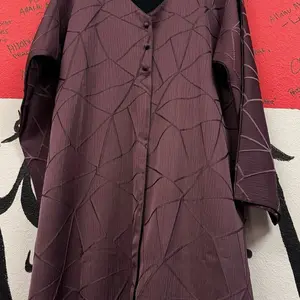 Abaya from Dubai - Elegant Purple Abaya with Geometric Patterns and Button Closure Embroidered Dark dubai abaya