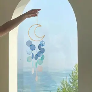 Boho Style Shell Decor Hanging Ornament, 1 Count Colorful Moon Design Hanging Decor, Hanging Decor for Home Bedroom Balcony Window, Hangable
