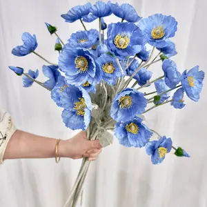 6 Artificial Poppy Flowers, 59cm Long, Bendable and Fade-Resistant, Modern Style, DIY Flower Wall, Wedding Party Decor, Home Decoration, Artificial Flower Decorations