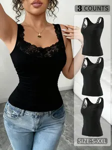 3PCS Women's Underwear Breathable Cotton-Touch Chic Elegant Camisole Smooth Anti-Sweat Basic Tank Top  Versatile Base Layer