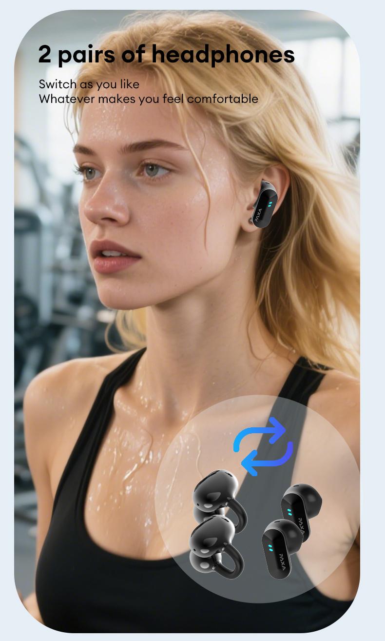PAXA Ctbuds In-ear & clip-on 2-in-1 wireless Bluetooth Headphones, Bluetooth 6.0 ,Comfortable Wearing & IPX5 Waterproof Sports Earbuds for Work, Fitness ,Two earphones connected at the same time for uninterrupted listening ,Couple earphones