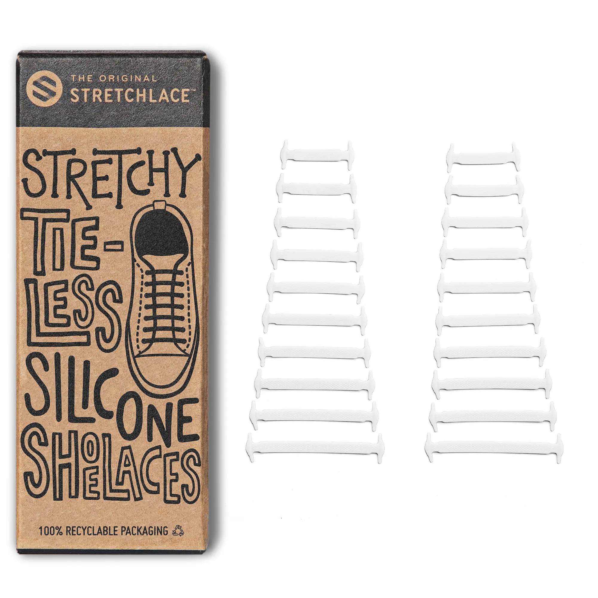 White Stretchable Tieless Silicone Elastic Shoelaces | 20 Straps Footwear Comfort
