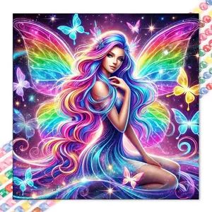 1 set of DIY diamond painting kit, 5D diamond art kit, DIY decoration rainbow wings, dreamy butterfly, gorgeous dress. Diamond painting kit with full round diamonds, mosaic, diamond art, DIY art home decor, suitable for Christmas.