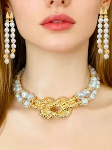 Elegant Alloy Necklace Earrings Set, Baroque Pearl Design, Perfect Gift for Women, Fashion Jewelry Accessories