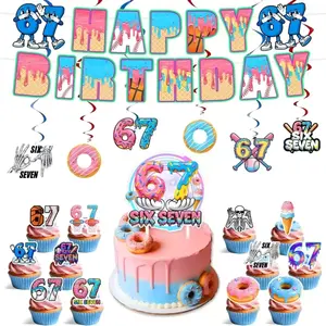 67 Hip Hop Birthday Decor Kit, Street Style Happy Birthday Banner, Donut & Number Themed Party Supplies