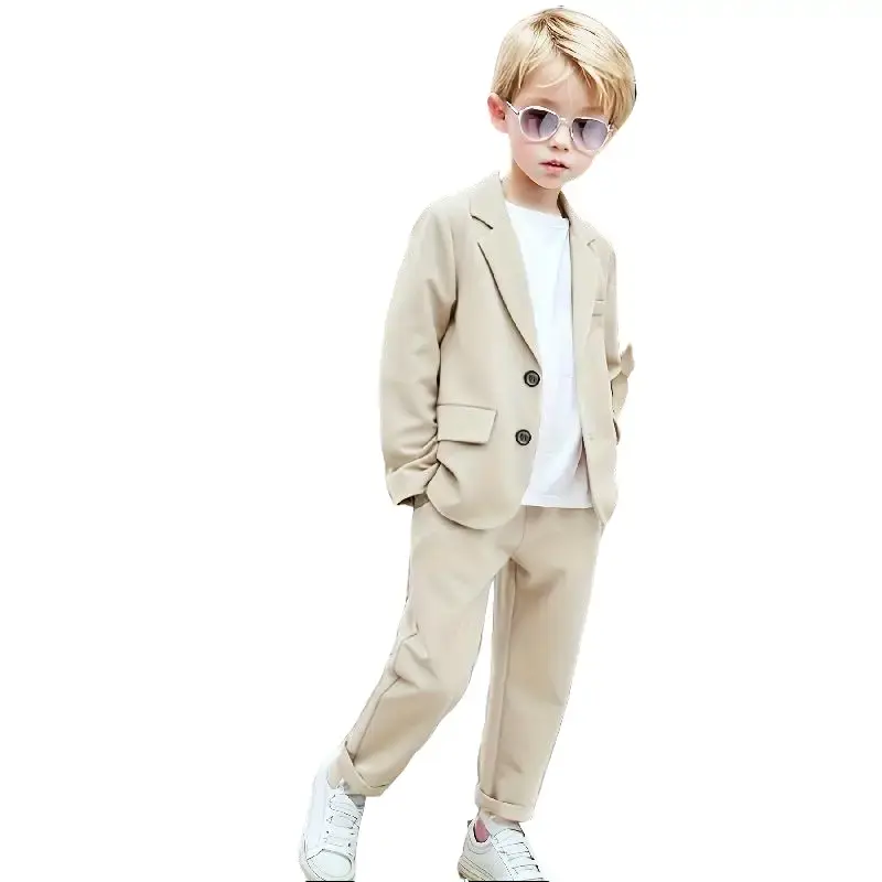 DHY Medium-Large Kids' Formal Suit Sets - Korean-Style Boys' Blazer & Pants, Solid Colors Stylish Flower Girl Piano Dress