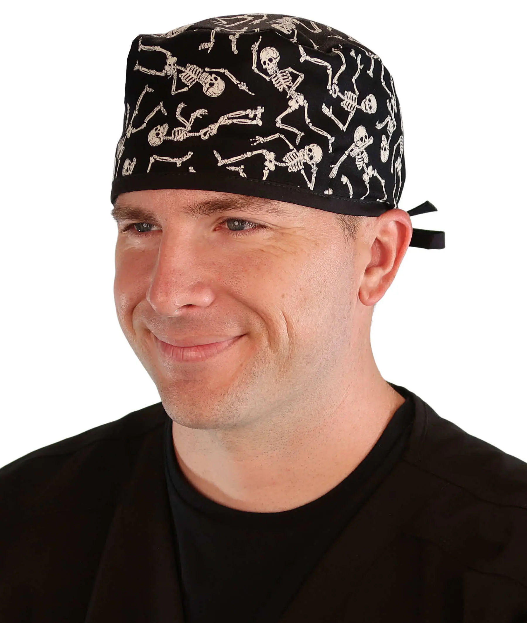 Classic Surgical Scrub Cap - Dancing Skeletons with Black Ties (Glow In The Dark)