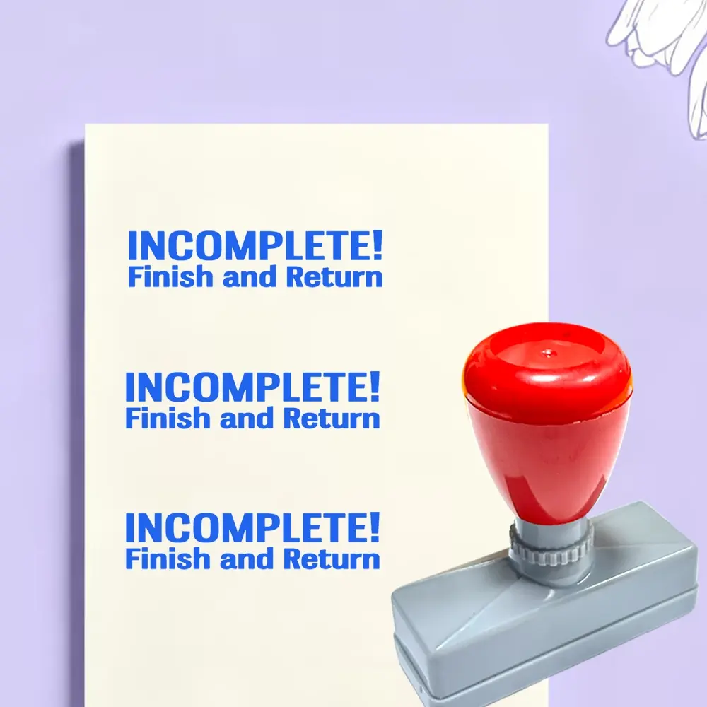 Teacher Self-Ink Stamp Blue Ink, Unfinished and Return, Light-Sensitive Rubber Seal, Ideal for Classroom Use, Durable and Easy to Use, Office Stamps