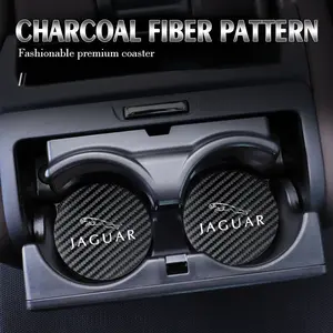 2pcs Car Coaster Carbon Water Cup Slot Non-Slip Pad Bottle Mat For Jaguar F-Pace F-Type XF XJ XE I-Pace E-Pace XEL XFL S-Type XFR XKR X-Type