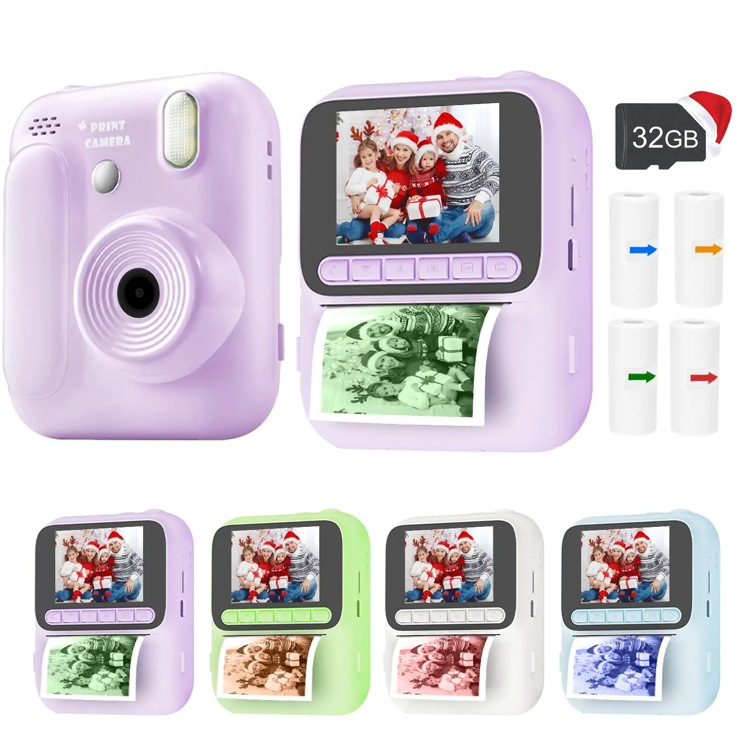 Kids Camera Instant Print, 1080P HD Instant PrintCamera for Kids , Digital Camera for Kids, ldeal Kids ToysToddler Portable Travel Camera Gifts for Boys & Girls 3-14 Age with  32GB memory card and 4 Rolls Print Paper